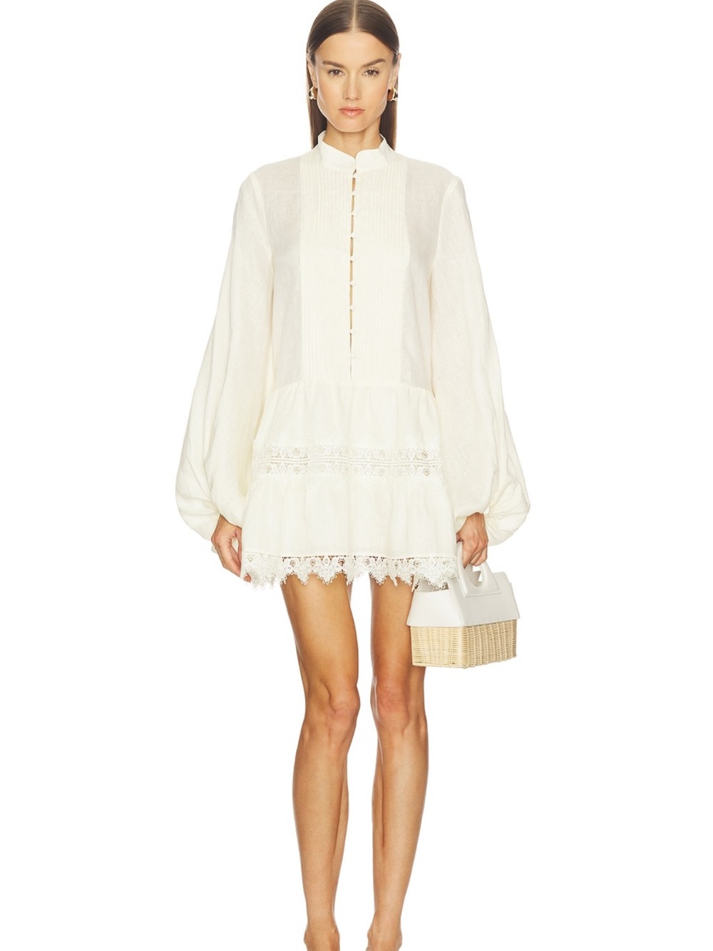 Bardot Cream Lace-Trim Mini Dress